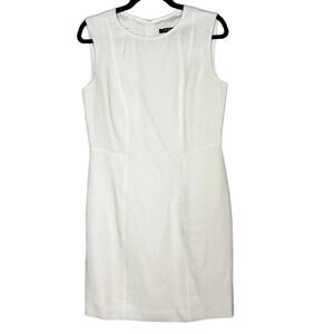 Louben Size 6 White Linen Sleeveless Sheath Dress Zip Back Summer Spring Crew